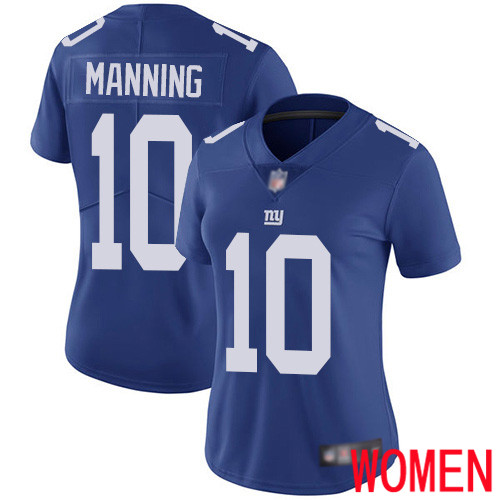 Women New York Giants #10 Eli Manning Royal Blue Team Color Vapor Untouchable Limited Player Football NFL Jersey->women nfl jersey->Women Jersey